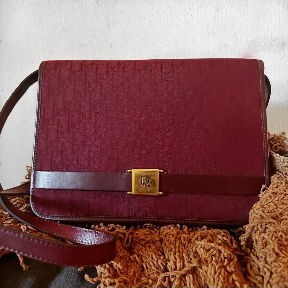 Christian Dior Small Rare Trotter Flat 2 Way ClutchShoulder Bag Vintage Wine Red